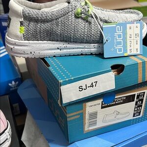 Hey Dude Kids Sneakers in Gray and White with Lime Accents